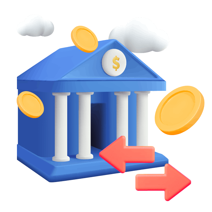 En bank och guldmynt.