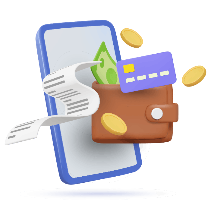 En smartphone, en plånbok och pengar.