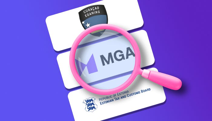 Förstoringsglas över logotyper för MGA, EMTA och Curacao.