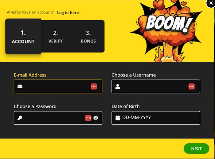 Screendump av kontoregistrering och verifiering som inloggat användare